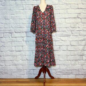 Zara Black Floral Tiered Midi Dress